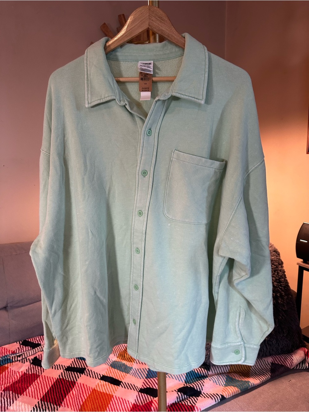 PINK Victoria's Secret Mint Green Button-Up Sweatshirt Shacket NWT